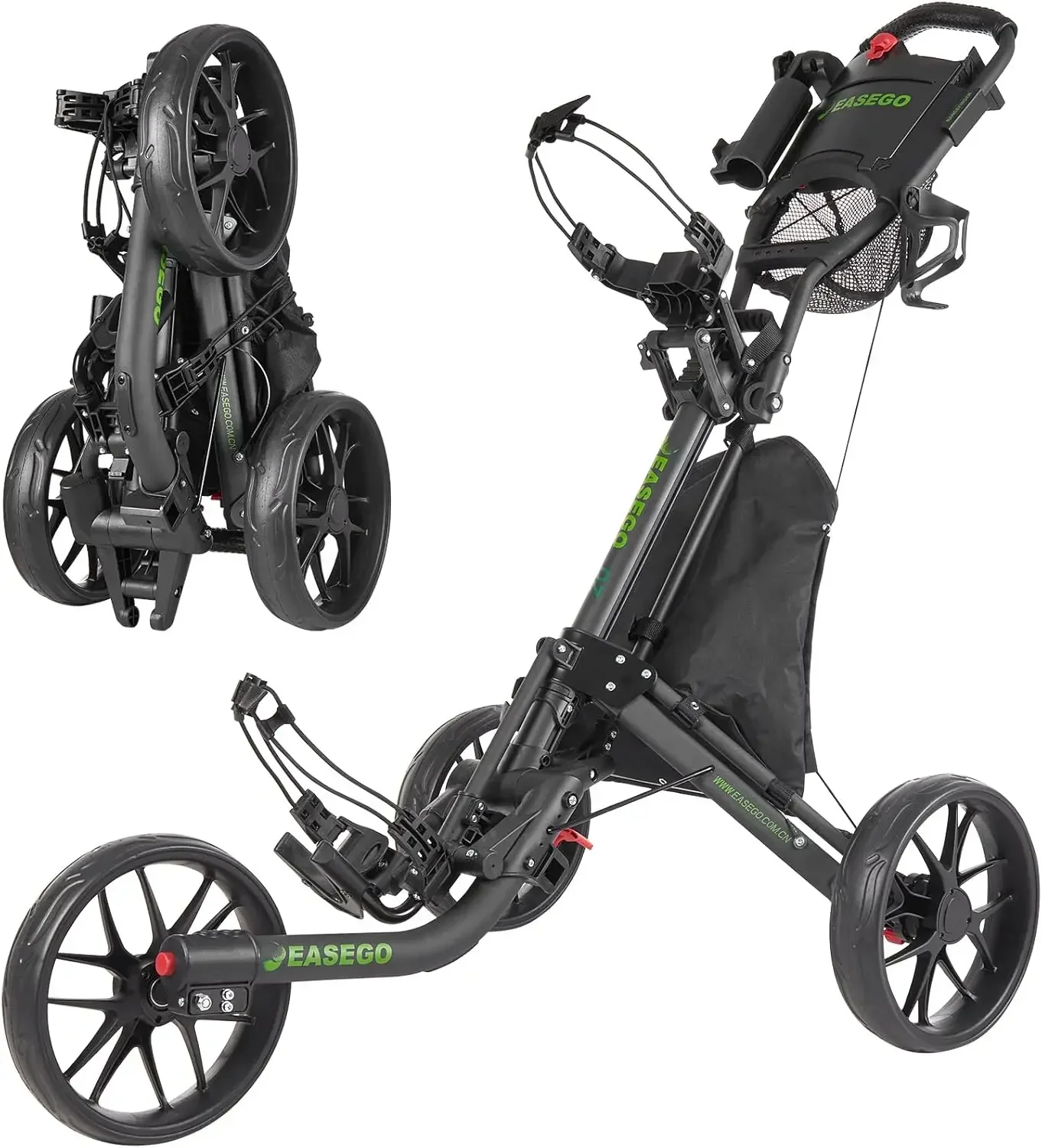 

Golf Push Cart Three Wheel Foldable Compact Golf Pull Cart Quick Fold Golf Caddy Cart Large Wheelbase Terrain