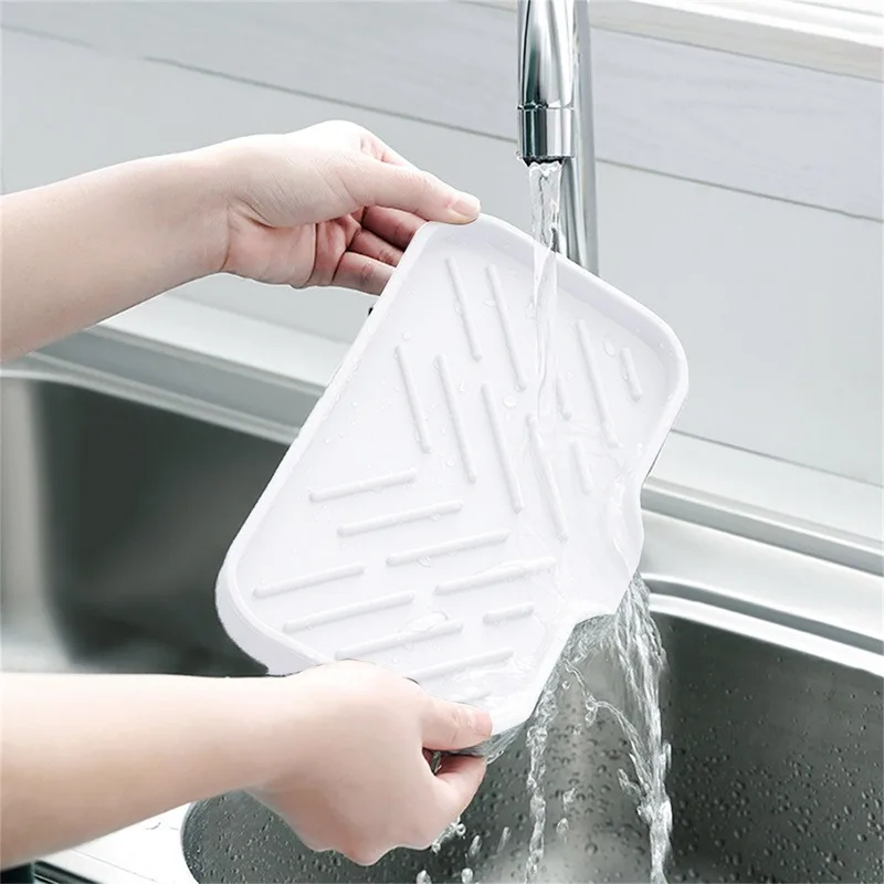 1pc Silicone Soap Dish Short Long Anti-slip Quick Drain Soft Rectangle Multi-functional Soap Holder Tray Box Bathroom Supplies