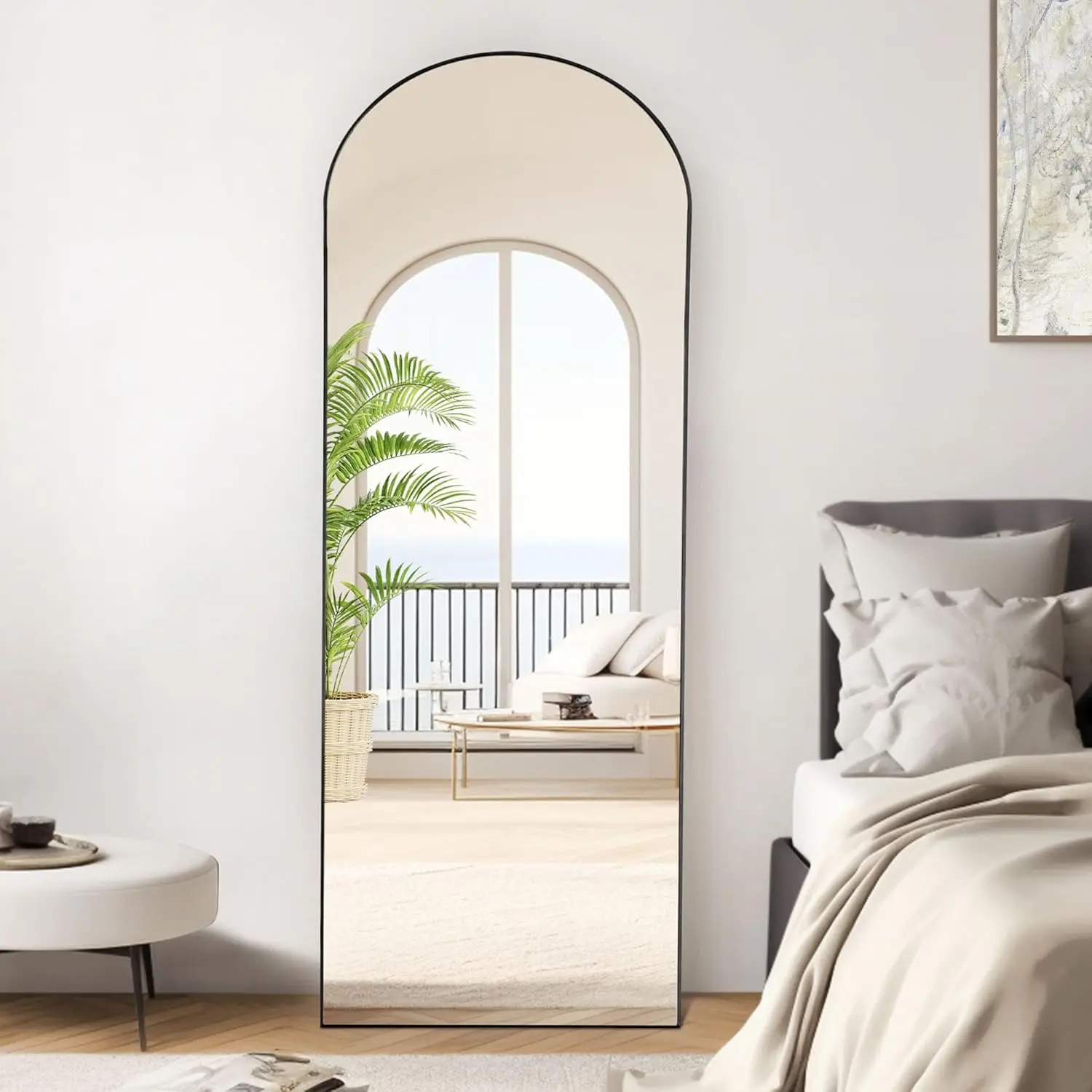 Arched Full Length Mirror with Stand, Full Length Mirror for Bedroom, Cloakroom, Living Room, Aluminum Alloy Thin Frame, 64