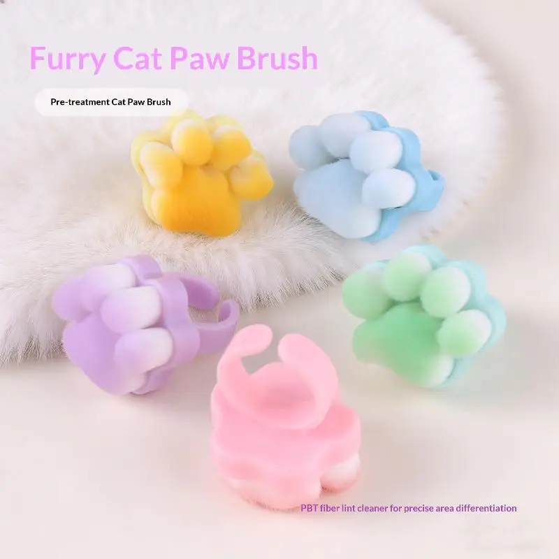 Nail Cleaning Brush 3D Meow Claw Kawaii Design Pink Purple Ergonomic Ring Handle Gentle Bristle for Daily Nail Care 1PC
