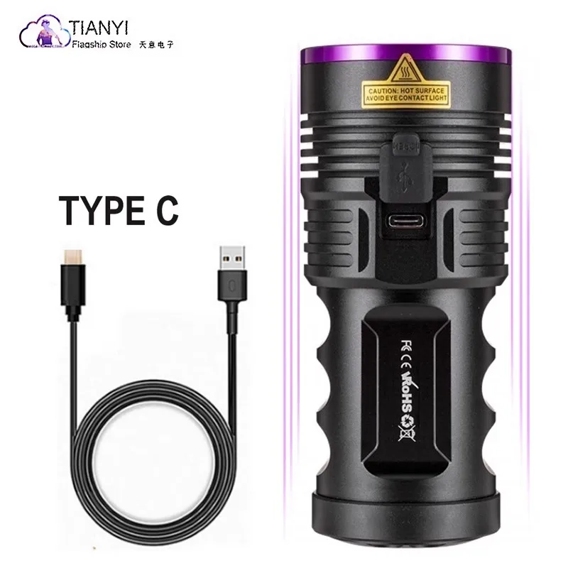 UV flashlight 365nm, powerful USB charging LED UV black light pet urine detector - fluorescent mineral, leak detection, scorpion