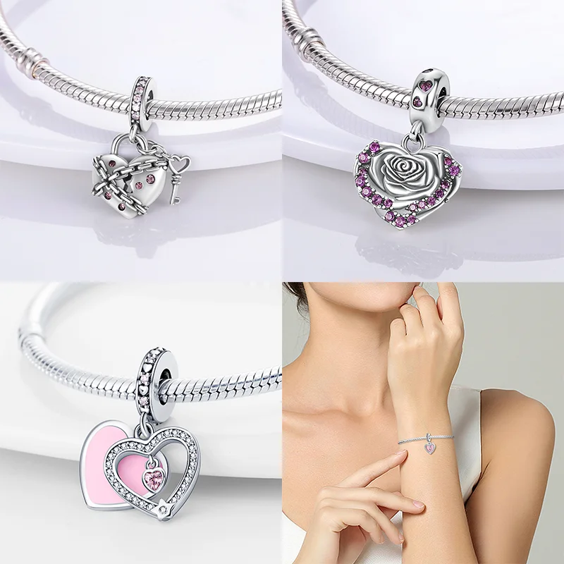 925 Silver New Series Couple Love Boy&Girl Dangle Charms Heart Beads Fit Original Bracelet for Women Diy Fine Jewelry Gift