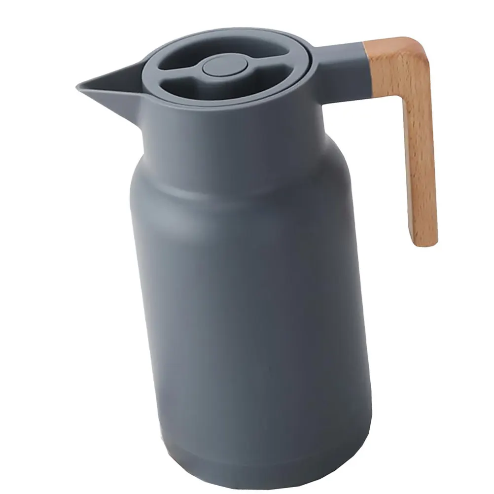 Large Capacity Thermal Bottle Insulated Water Bottle Pot Grey Wood Handle Home Office Travel Household Water Container