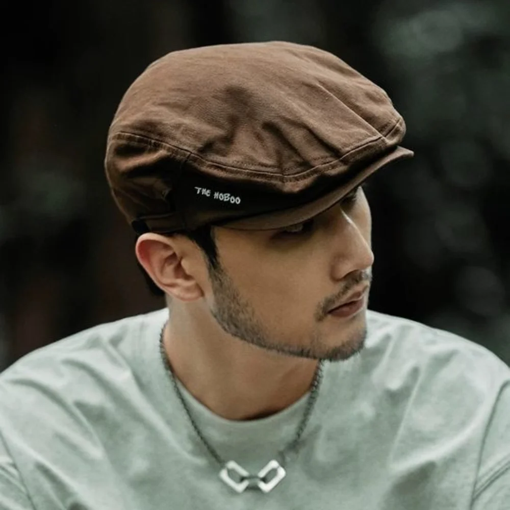 

Personality Pure Color Newsboy Flat Cap Artist Fashion Embroider Letter Hat British Style Casual Retro Painter Hat Streetwear