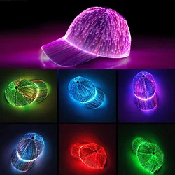 Fiber Optic LED Luminous hat with 7 Colors Glowing Baseball Hats USB Charging Light up cap Glow in Dark Party Supplies