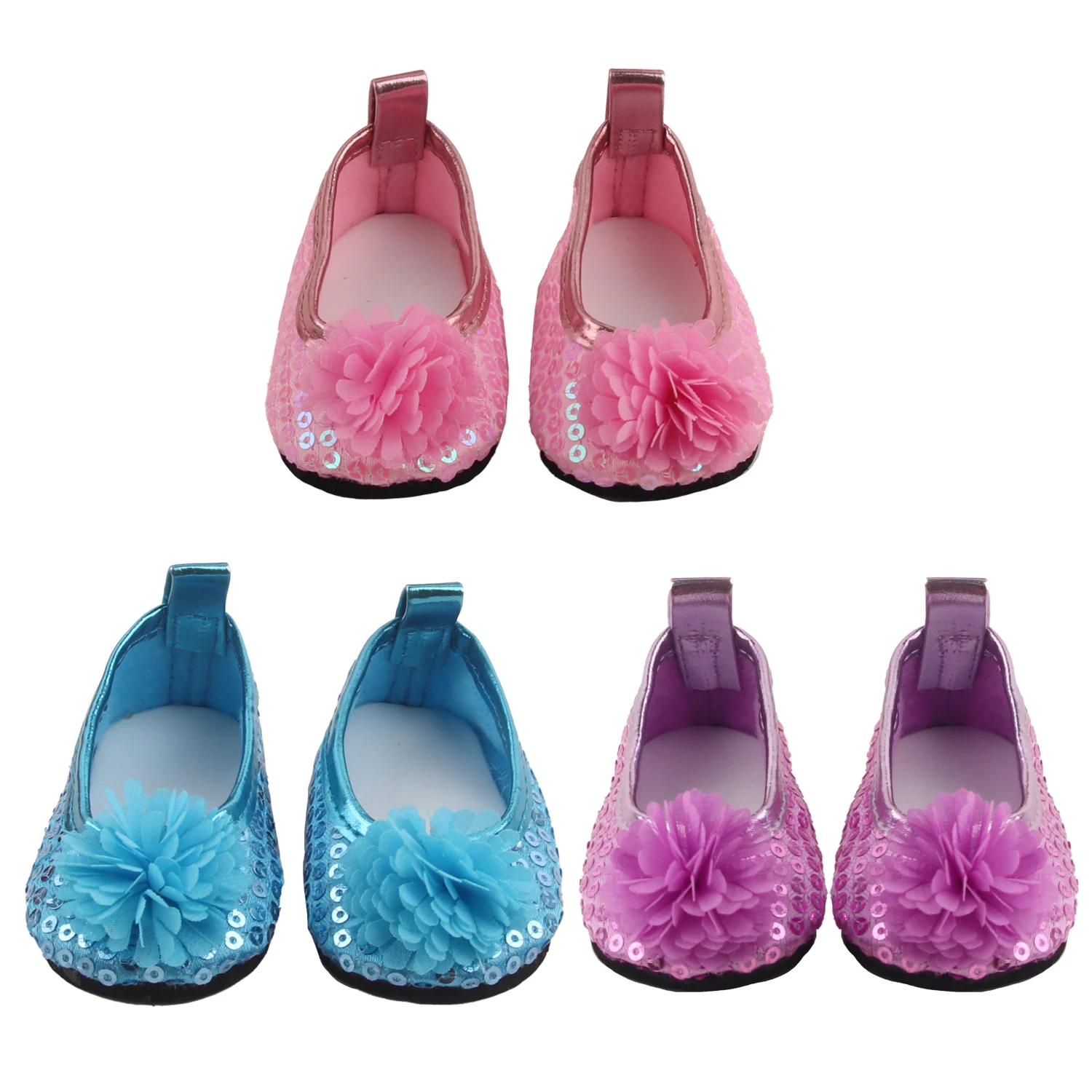 New Design Fashion 7cm Flower Doll Shoes For American 18 Inch Girl Dolls Sequin Shoes For 43cm Baby Newborn/1/3 BJD,Og Dolls Toy