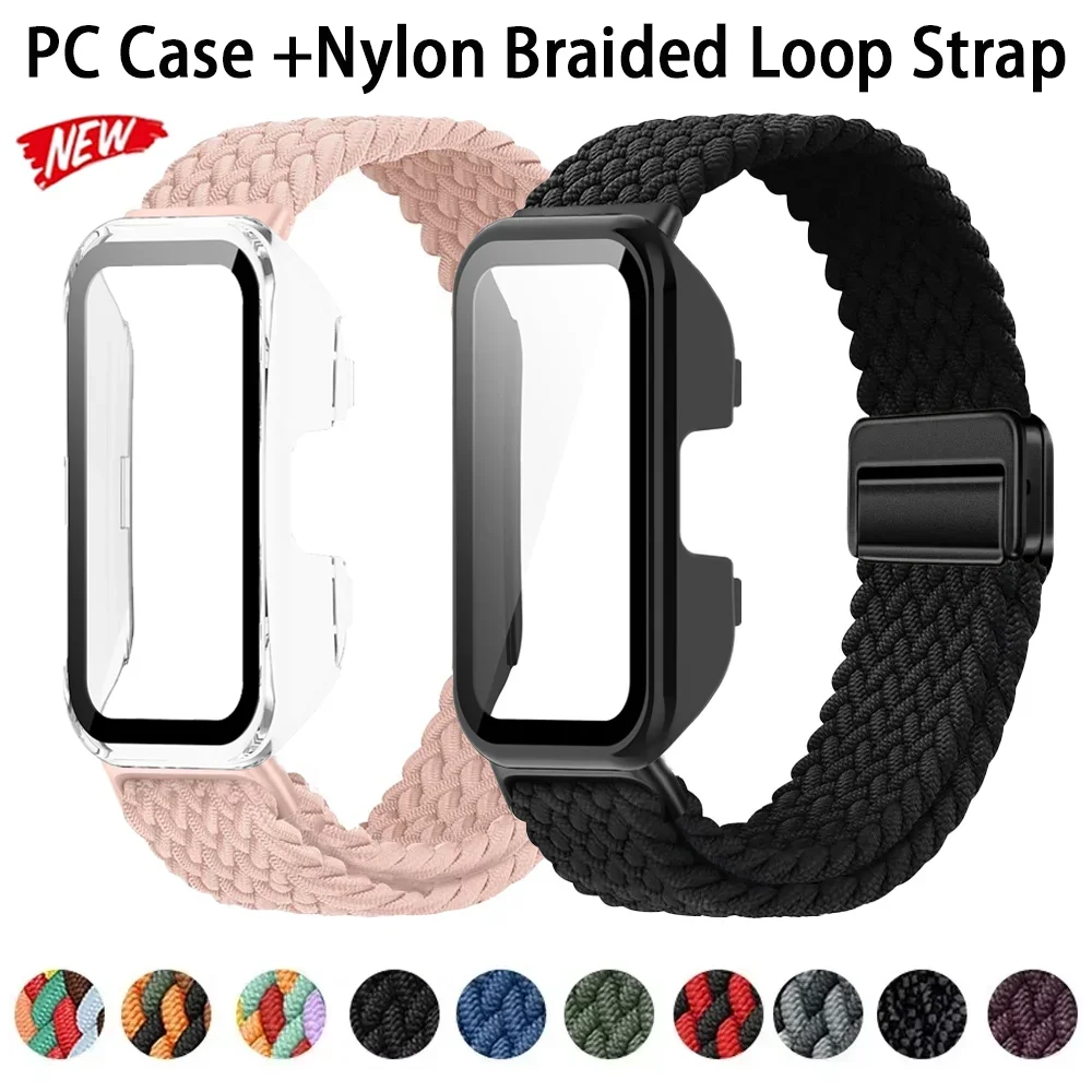 PC-Gehäuse + geflochtenes Nylon-Schlaufenarmband für Huawei Band 10 9 8, magnetisches Armband, Armband für Huawei Band 10 9 Cover Shell-Armband