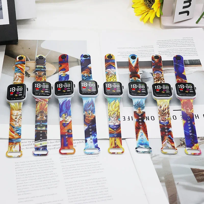 NEW Goku children‘s watch Cartoon print strap Dragon Ball LED square Waterproof electronic watch boys girls birthday toys gifts