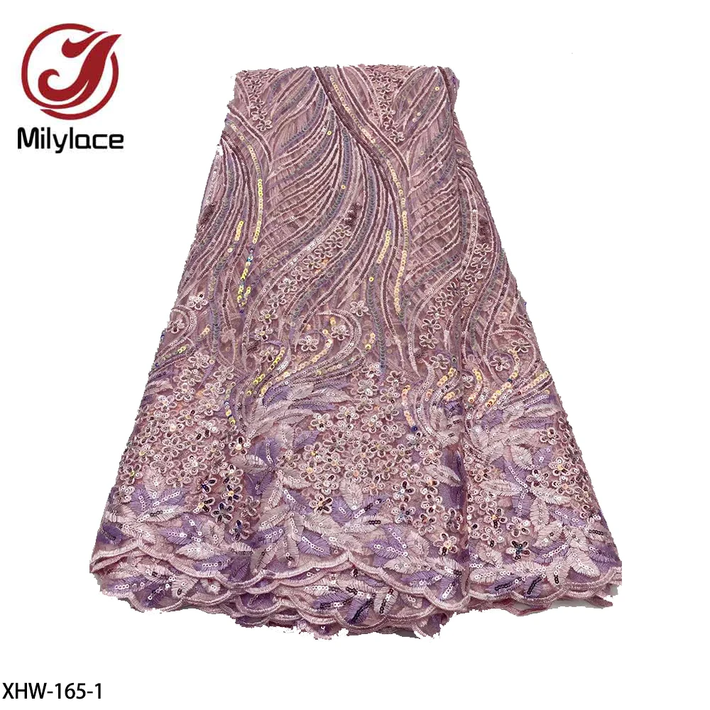 

African Sequins Lace Fabrics High Quality French Embroidery Nigerian Lace Fabric for Sewing XHW-165