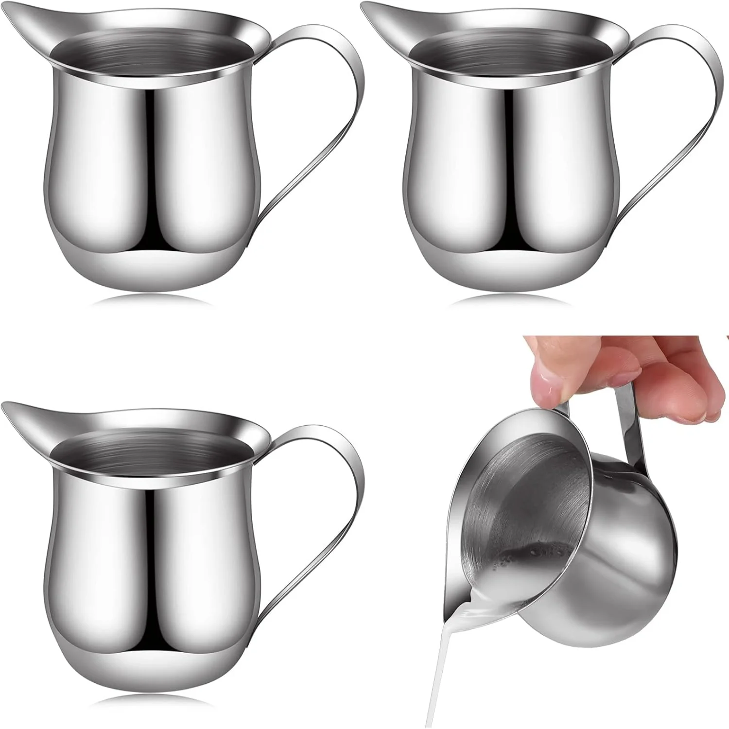 4 Pieces Creamer Pitcher  Shaped Creamer  Ounce Espresso Pouring Cup Stainless Steel Creamer Pitcher Mirror Finish Mini Stainles