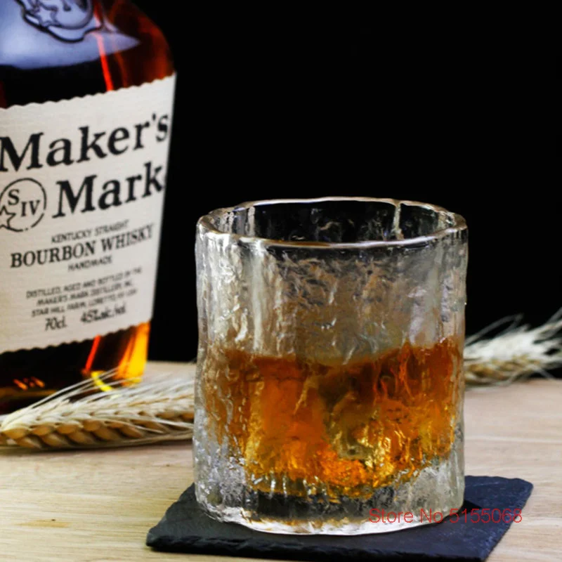 240ml Glacier Rock Tumbler Whisky Glass Old Fashioned Crystal Wineglass Frost Design Heavy Base Whiskey Cup Beer Mug Snifter