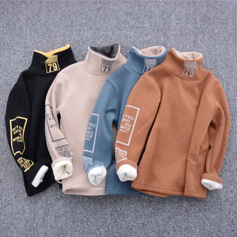 

2024 New Children's Hoodie Clothing Thicken Boys and Girls Long-sleeved T-shirts Kids Turtleneck Bottom Shirt Clothes