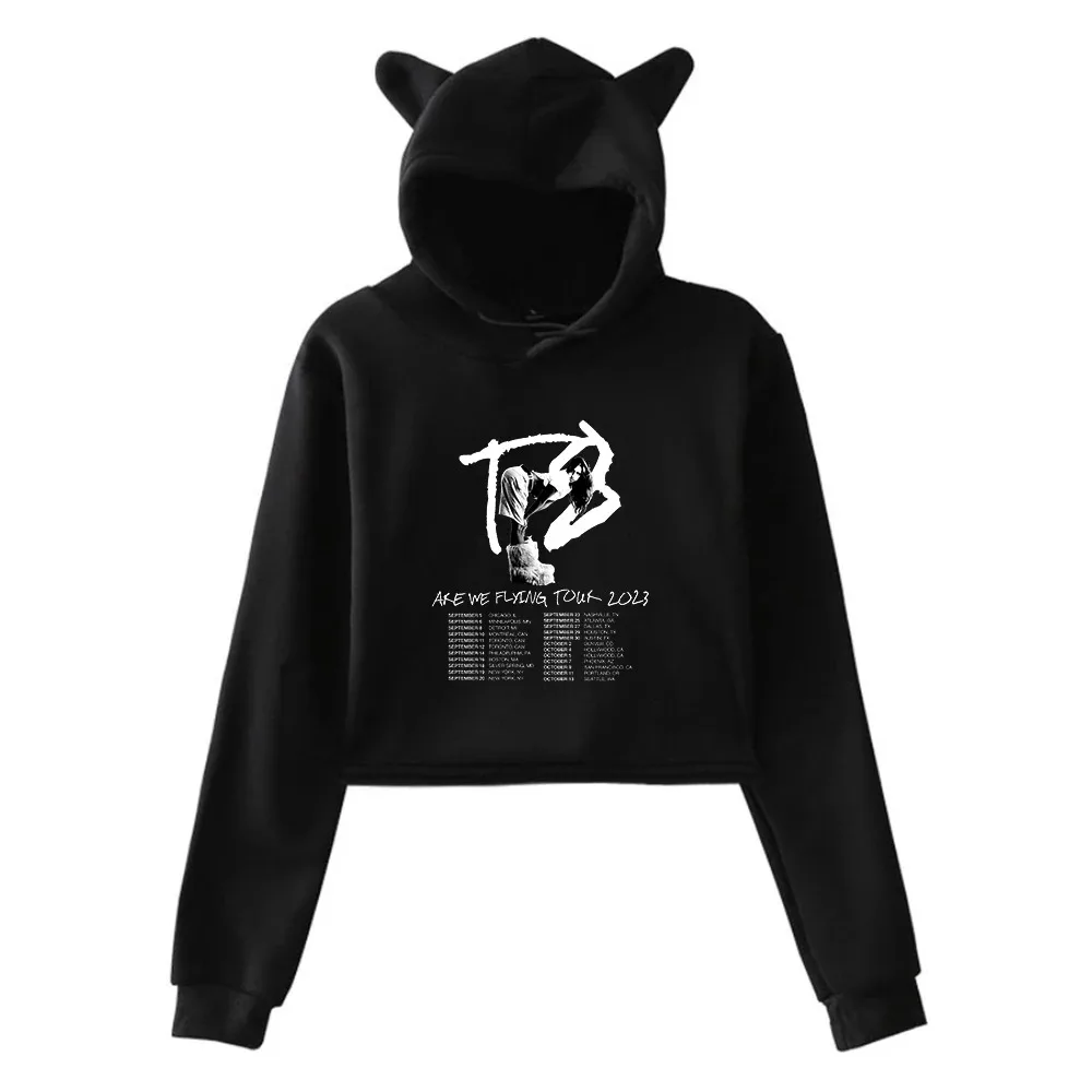 

Tate McRae Are We Flying Pullover 2024 Tour Merch Female Cat Ears Hoodie Long Sleeve Crop Top Women's Clothes