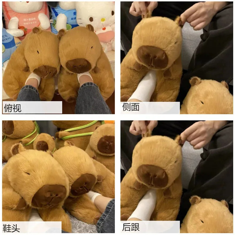 Capibala Cartoon Capybara Cotton Slippers Women Men Winter Funny Cute Warm Home Plush Shoes Couple Size 35-41 Plush Gifts