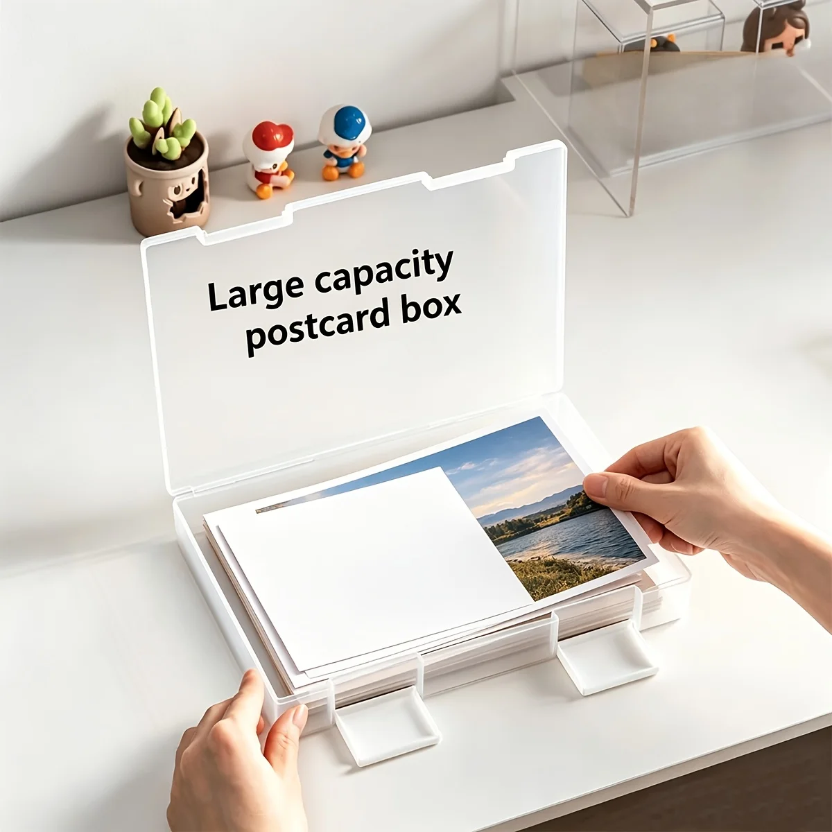 Transparent Plastic Postcard Organizer Box Large Capacity Separated Photo Storage Holder for Collectible Cards Photos