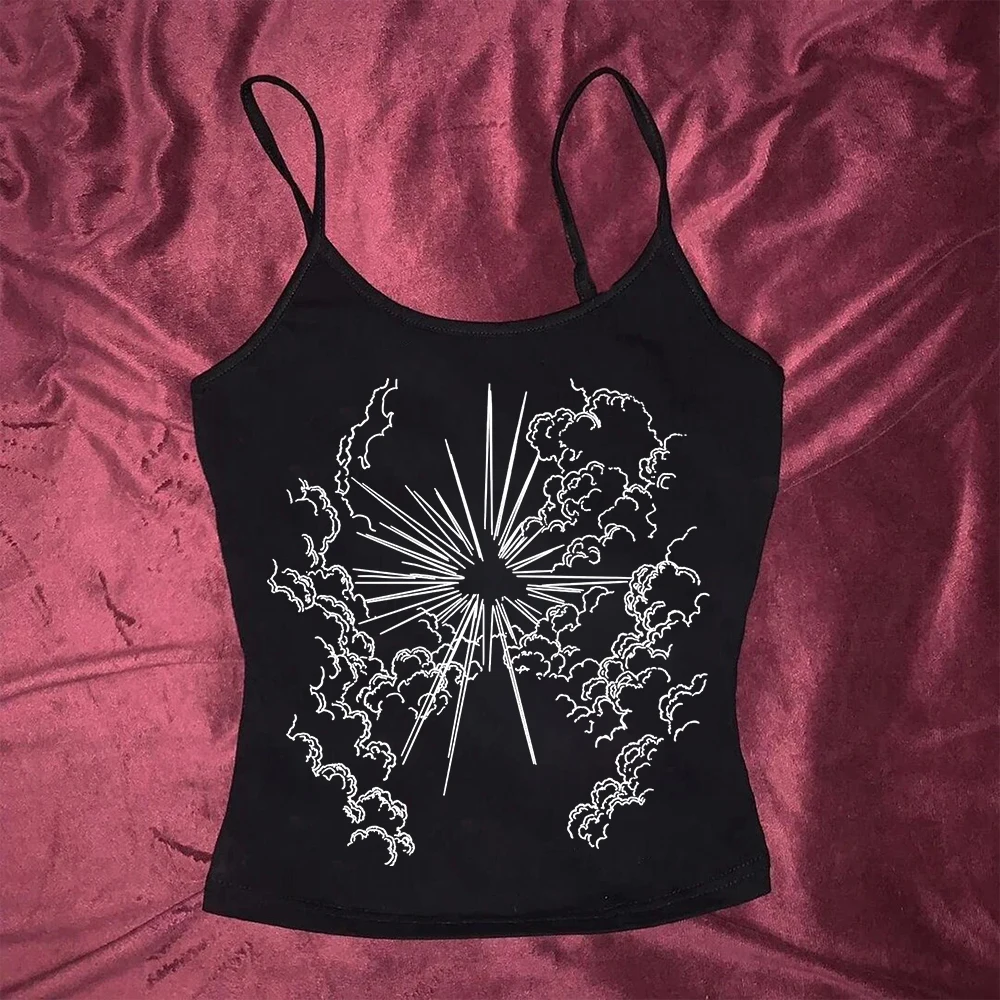 Camiseta estética gótica punk para bebé, camiseta retro de calle informal con estampado geométrico para mujer, ropa de moda Y2K, corte ajustado bonito