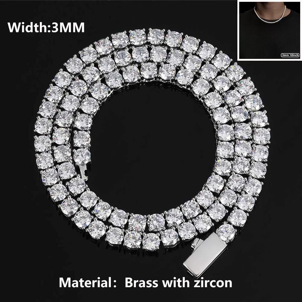 Hip Hop Tennis Link Ketting Voor Mannen Vrouwen Iced Out Bling CZ Steen Mode-sieraden 3 MM 4 MM 5 MM Fijne Ketting Lente Sluiting