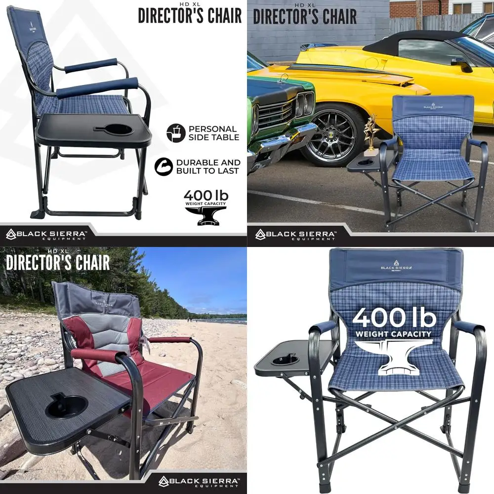 

Heavy-Duty Outdoor Folding Chair with Side Table, 400 lbs Capacity, Oversized Seat, High Back, Padded Armrests - Ideal for Lawn,