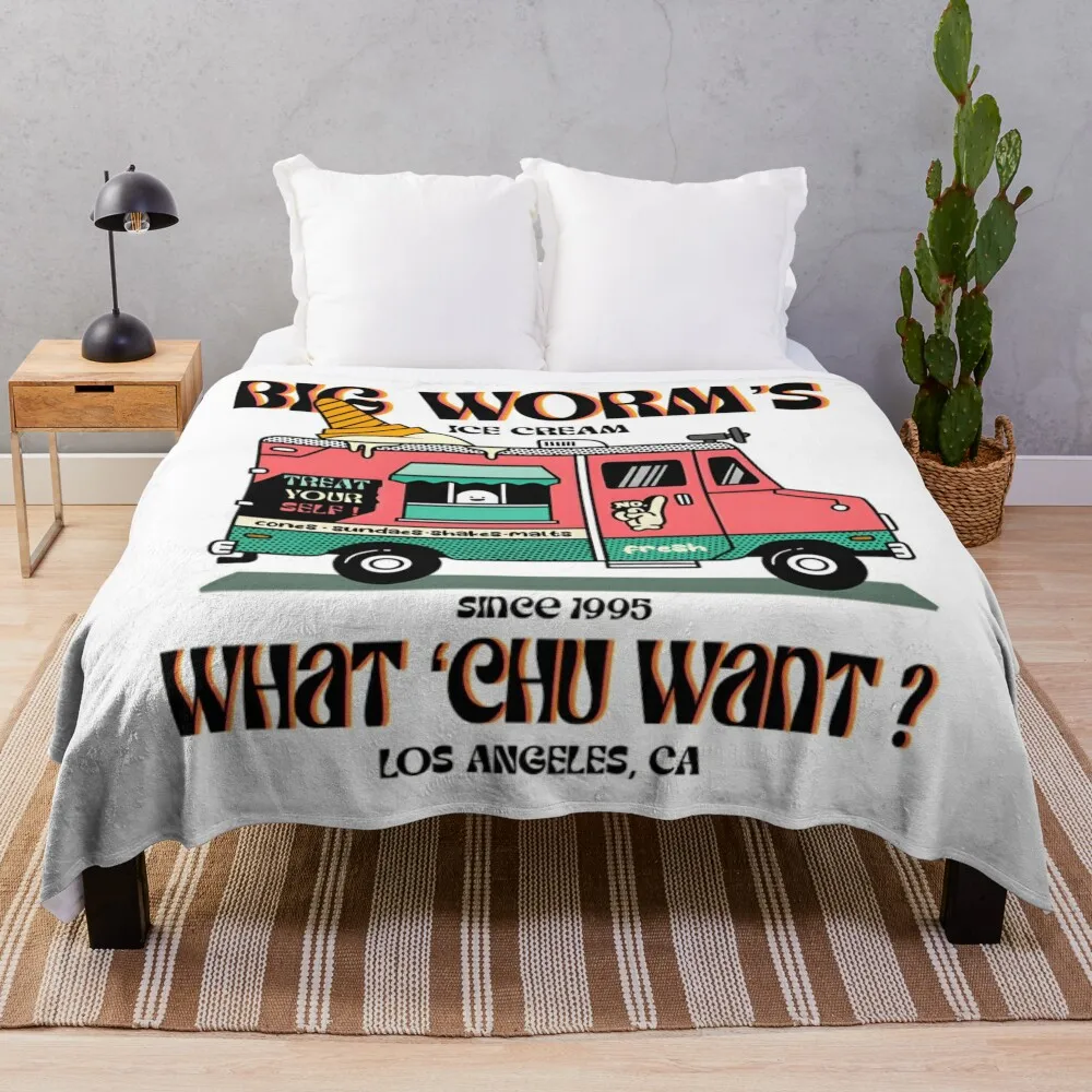 Big Worm Ice Cream Throw Blanket Nap Cute Plaid Blankets