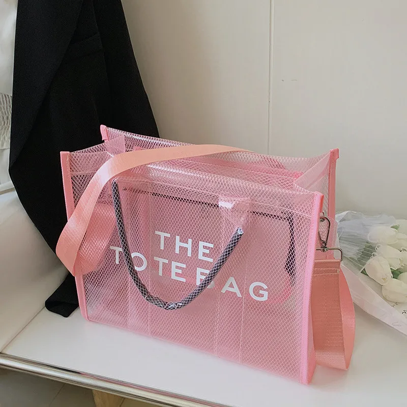 The Tote Bag For Women Designer Luxury Clear Beach Bags Totes Handbags 2023 New Summer Brand Crossbody  Hand Shopping Pink Purse