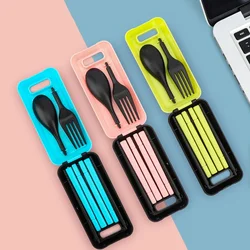 3Pcs Portable Cutlery Set with Case Foldable Travel Tableware Eco Friendly Chopsticks Fork Spoon Dinnerware Kitchen Utensils