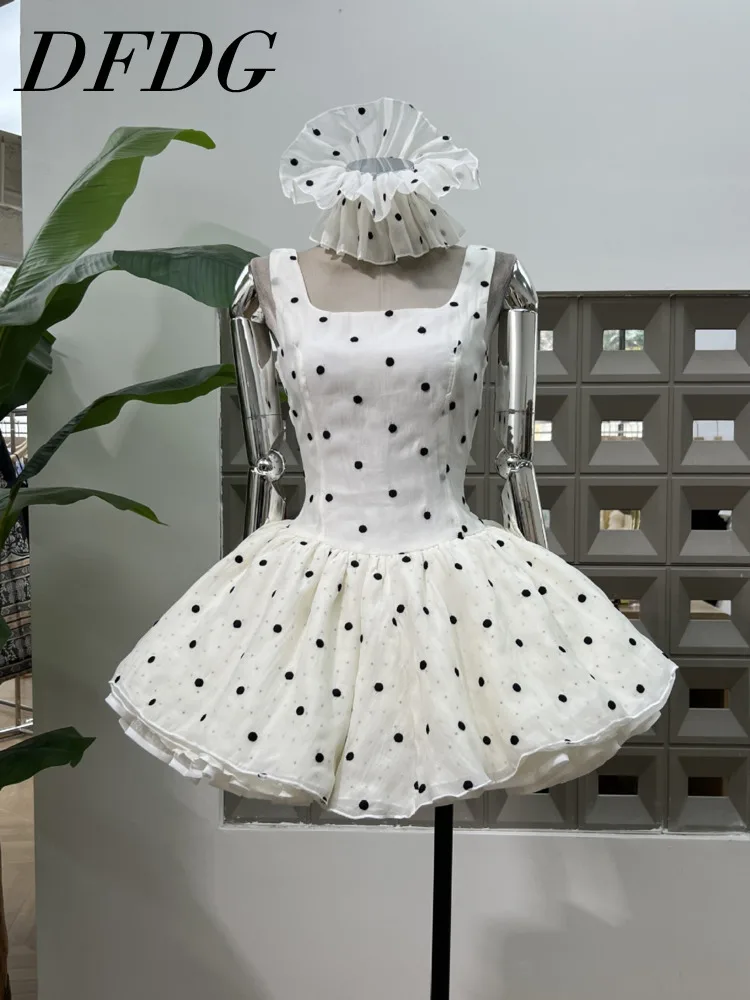 

DFDG женское модное платье с вышивкой в горошек и рюшами с открытой спиной на тонких бретельках, весна-лето 2021, вечерние вечерние мероприятия