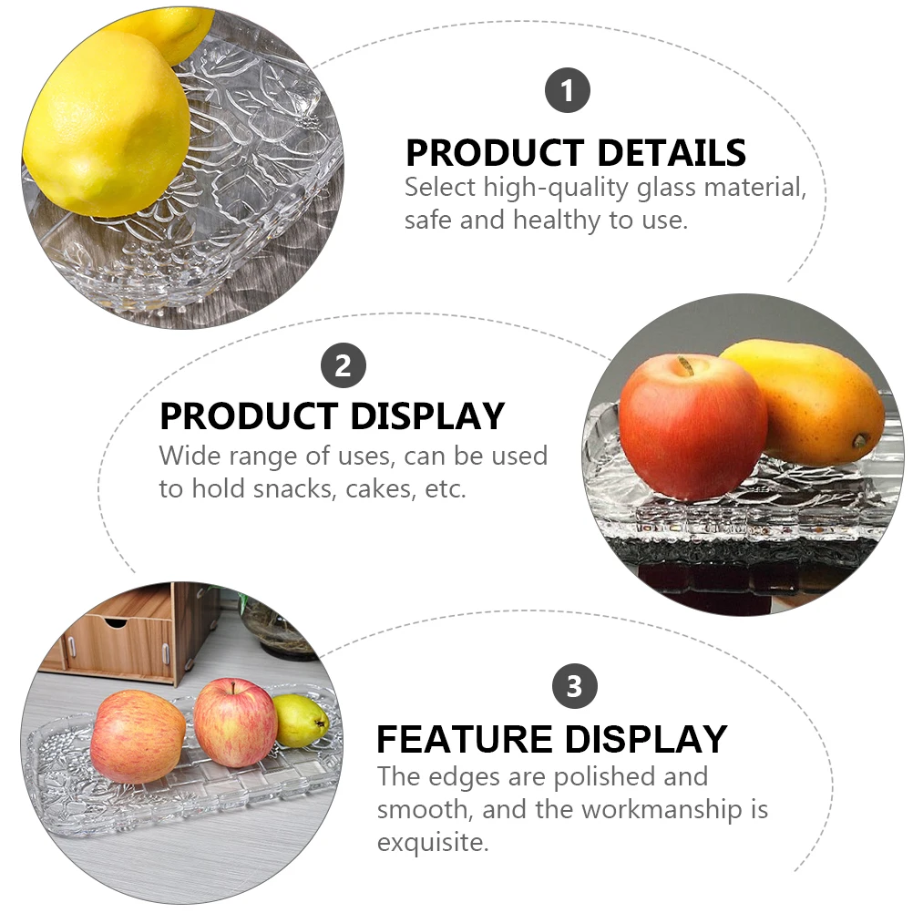 

1Pcs Glass Fruit Plate Longtime Use Elegant Design Household Tableware for Restaurant Home Party Storage Tray Food Container