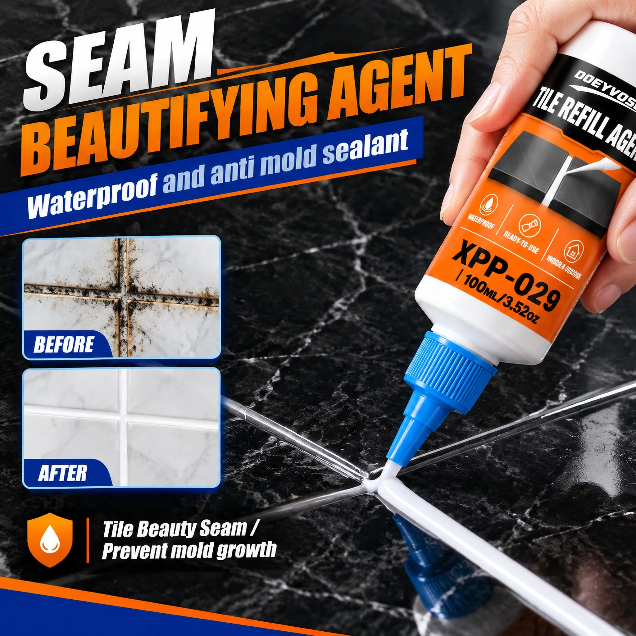 150ml DIY Tile Seam Beauty Grout Waterproof Stain Resistant Tile Filler for Indoor Tile Gap Refill