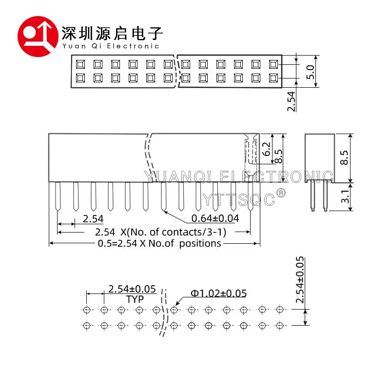 Conector hembra de doble fila de 10 piezas, conector Pin de 2,54mm, 2x2/3/4/5/6/7/8/9/10/11/20/21/25/32/40 pines para Arduino