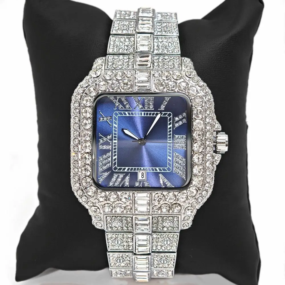 Hot Selling Iced Watch For Man Fashion Square AAA Quartz Watches Men's Hip Hop Rectangle Diamond Jewelry Bling Wrist Watch Gift