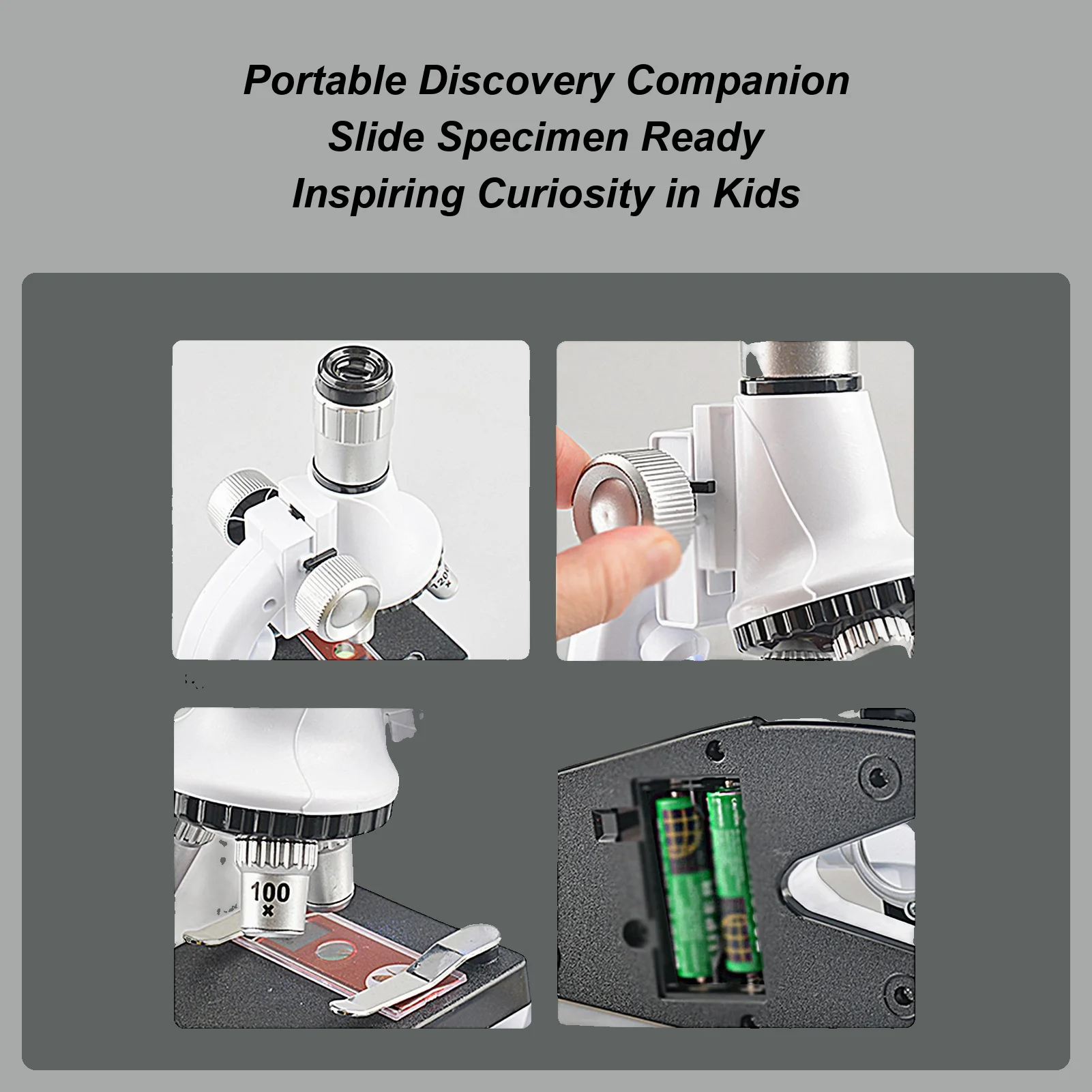 Microscope pour enfants avec lames préparées, jouet scientifique pour la maison, le laboratoire, la salle de classe, pour garçons et filles, étudiants