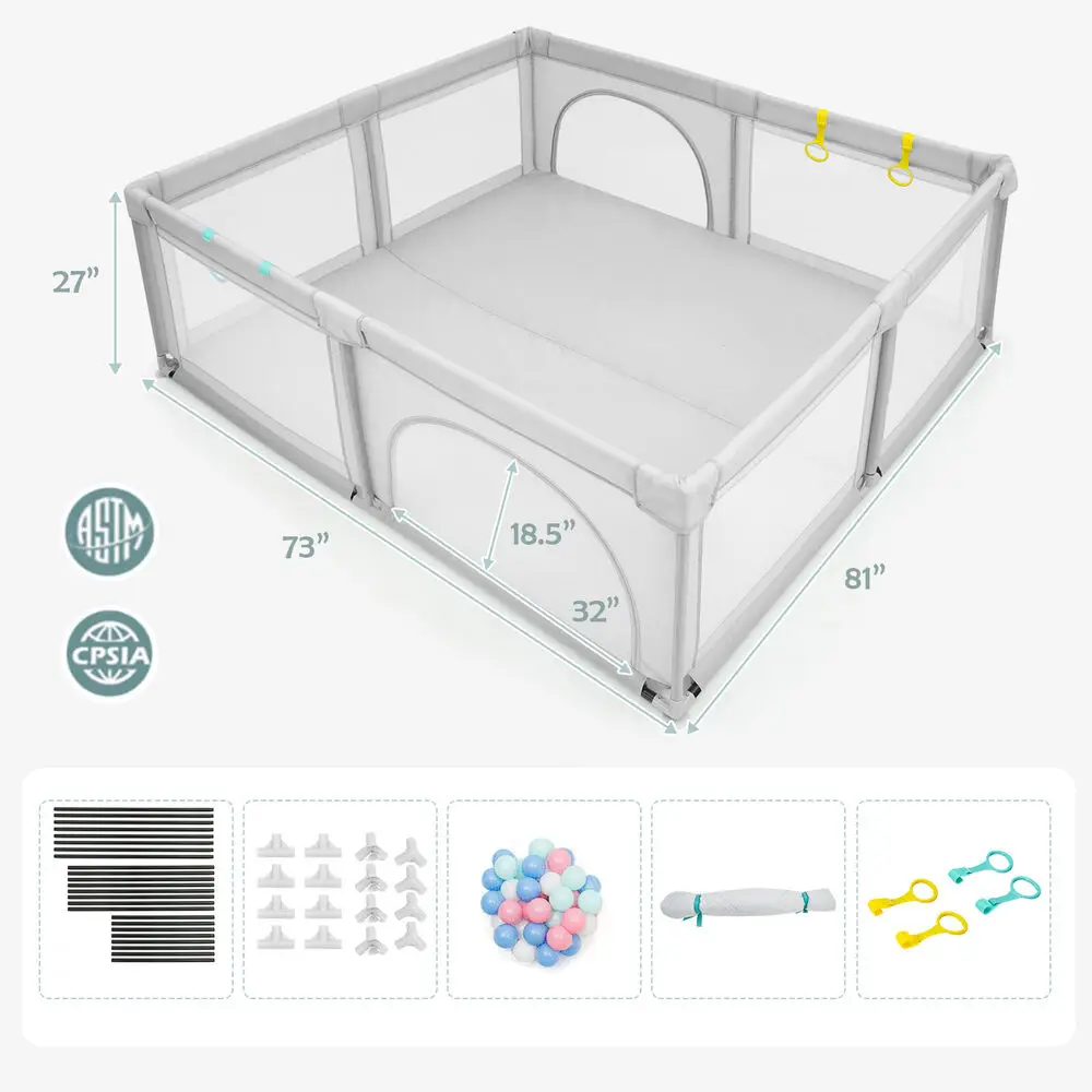 Babyjoy Extra Large Baby Playpen Safety Baby Play Yard w/50 Ocean Balls & 4 Handles