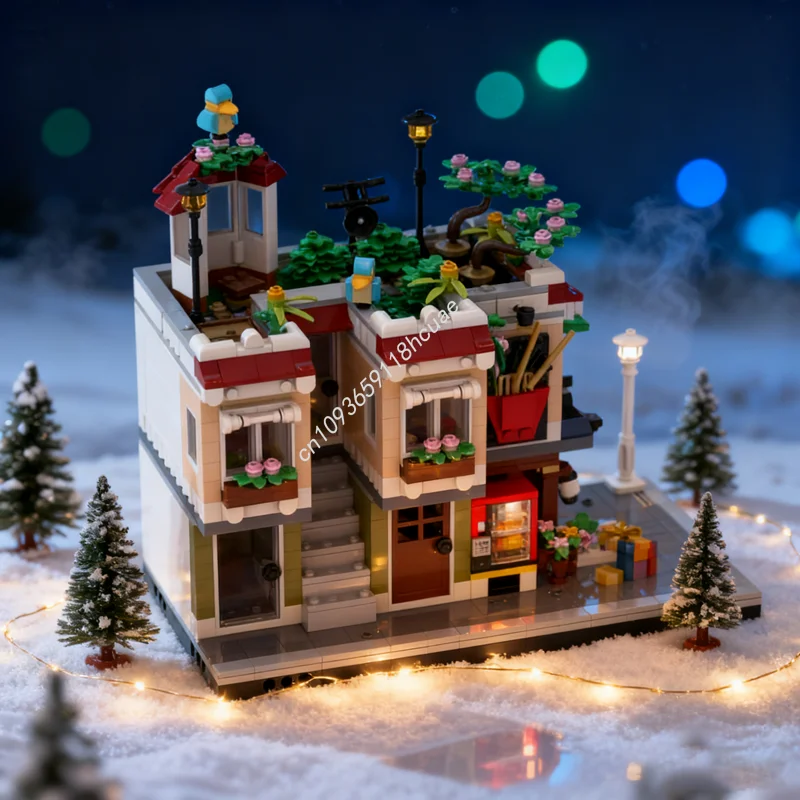 

1298pcs MOC Downtown Noodle Shop Apartment Model Building Blocks Architecture Assemble Toy DIY Christmas Gift Idea Education