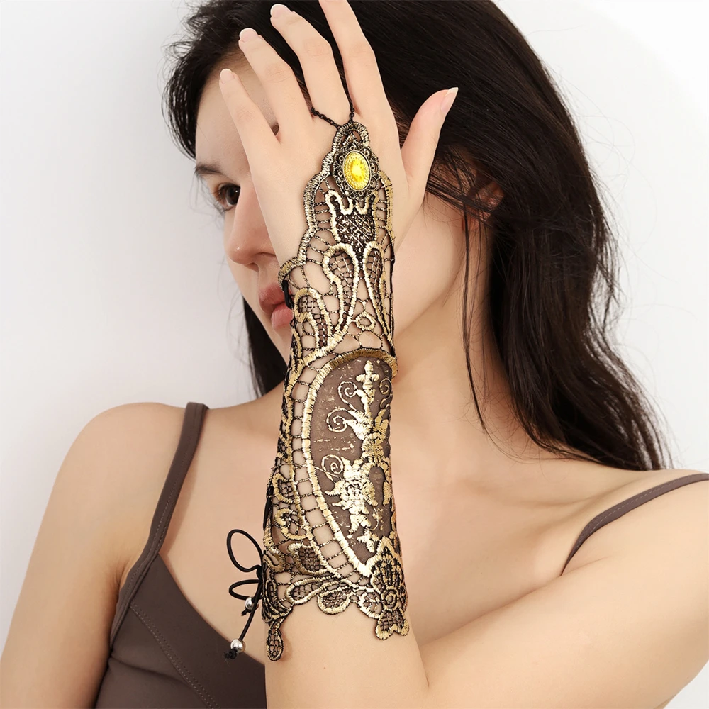 1pc Gothic Steampunk Lace Cuff Fingerless Glove Arm Warmer Bracelet Black Halloween Accessories Fashion Cosplay And Sexy