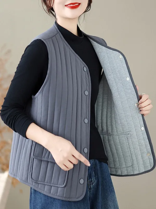 

Легкий хлопковый жилет, женская верхняя одежда, теплый слив, модный круглый Ne, стандартной длины, чистый цвет, для поездок на работу