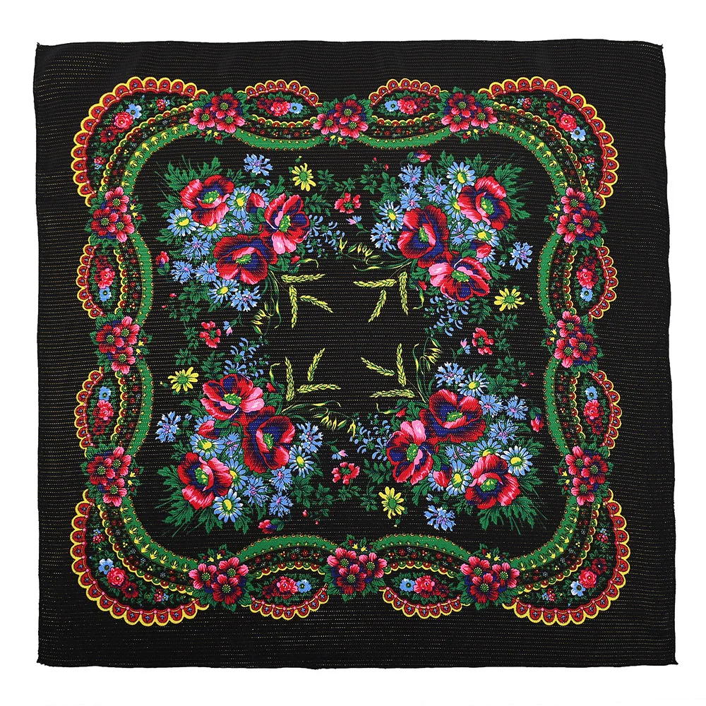 2023 New Russian Scarf Women\'s Luxury Printed Floral Shawls Ethnic Ukraine Style Head Wraps Square Handkerchief Babushka Scarves