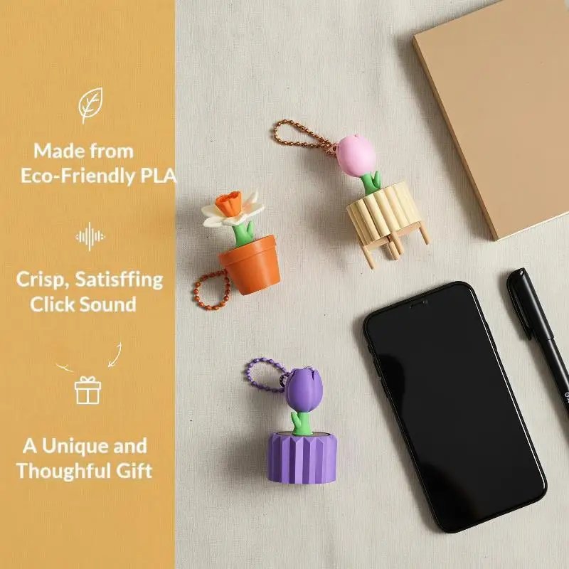 Winziger Topfpflanzen-Fidget-Charm, Umweltfreundlicher PLA 3D-Gedruckter Frühlings-Blumen-Pflanzen-Stil Entspannungs-Rucksack-Deko-Schlüsselanhänger – Detail 6