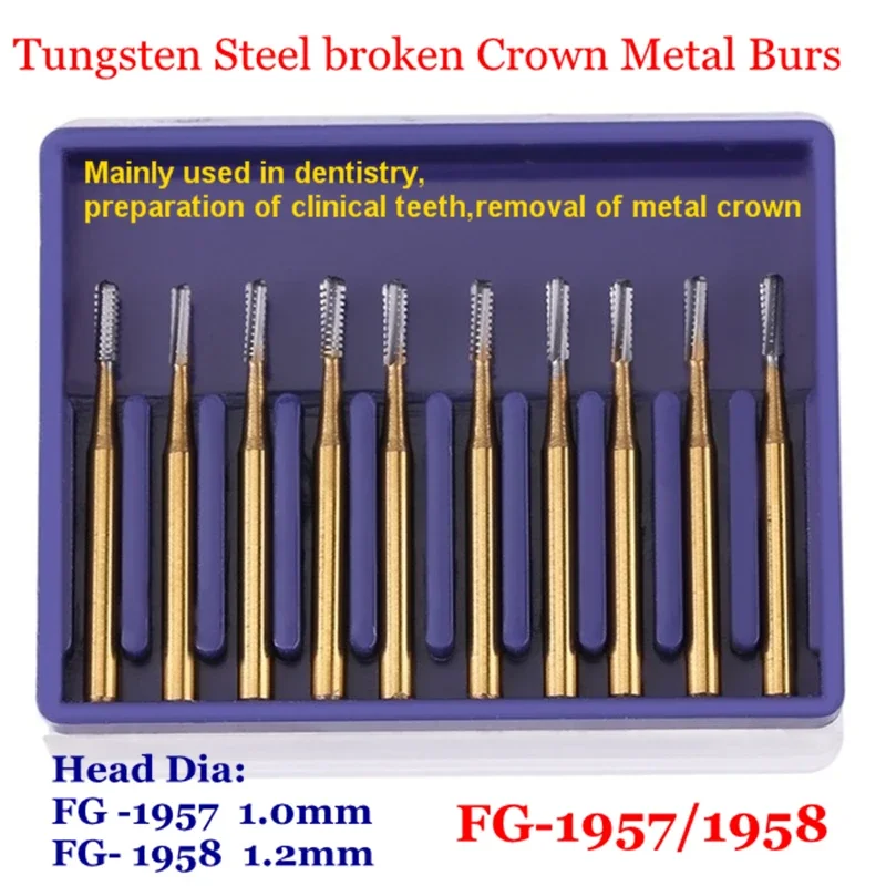 

10Pcs/Box Dental Carbide Burs Tungsten Steel Crown Cutting Bur Drill for High Speed Handpiece FG-1957/FG-1958