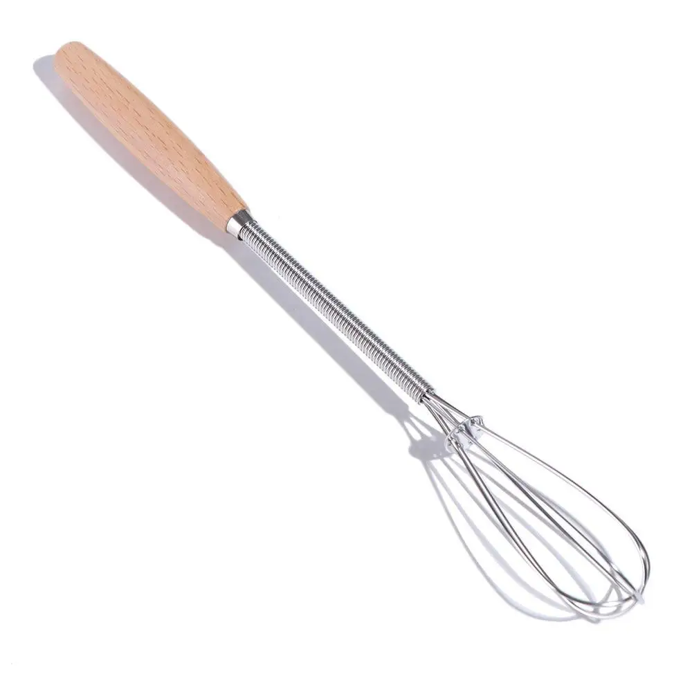Kitchen Tools Multifunction Stainless Steel Egg Beater Useful Portable Mini Egg Whisk Wooden Handle Manual Egg Beater Home