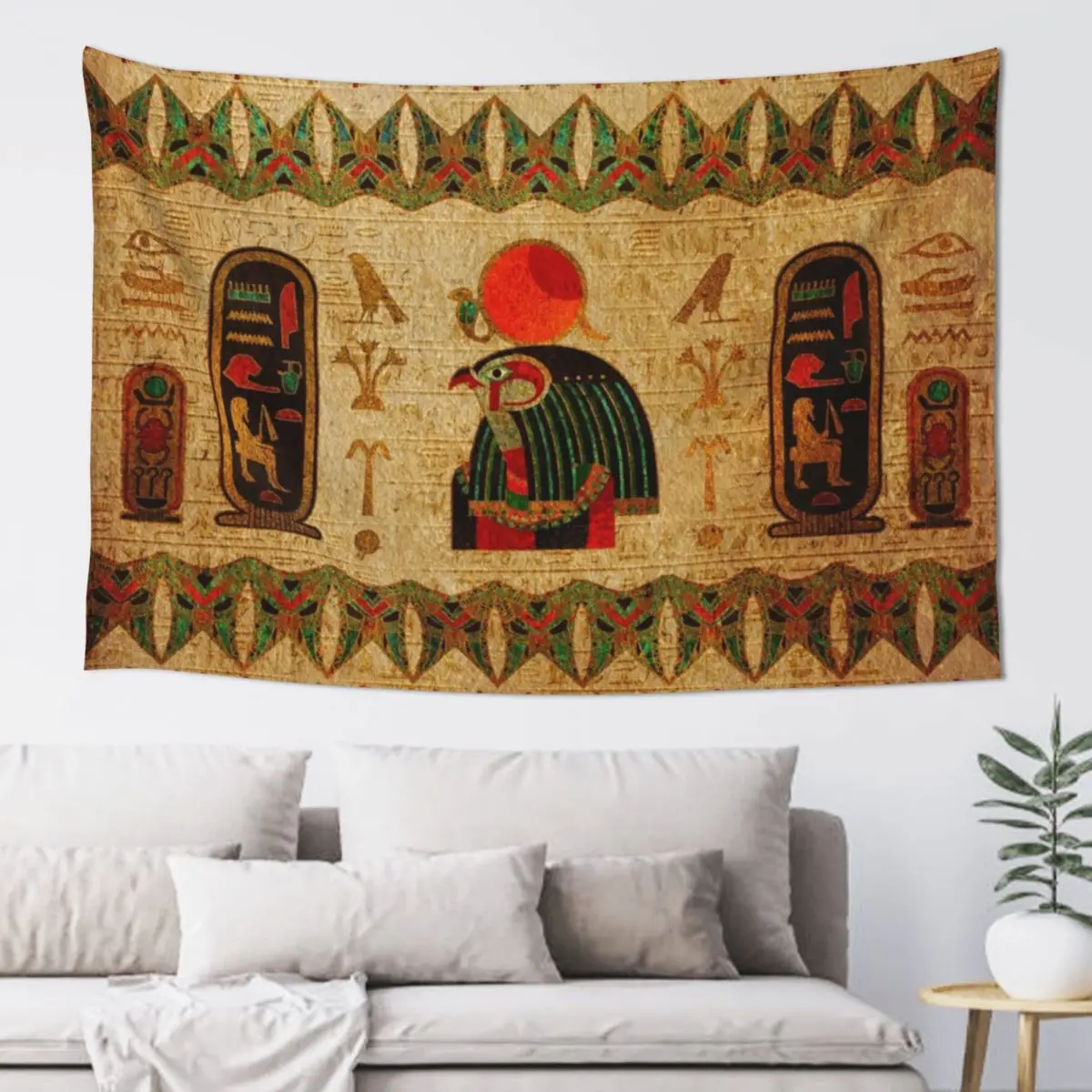 

Egyptian Horus Ornament on Papyrus Tapestry Room Decoration Aesthetic Decoration For Rooms Outdoor Decoration Tapestry