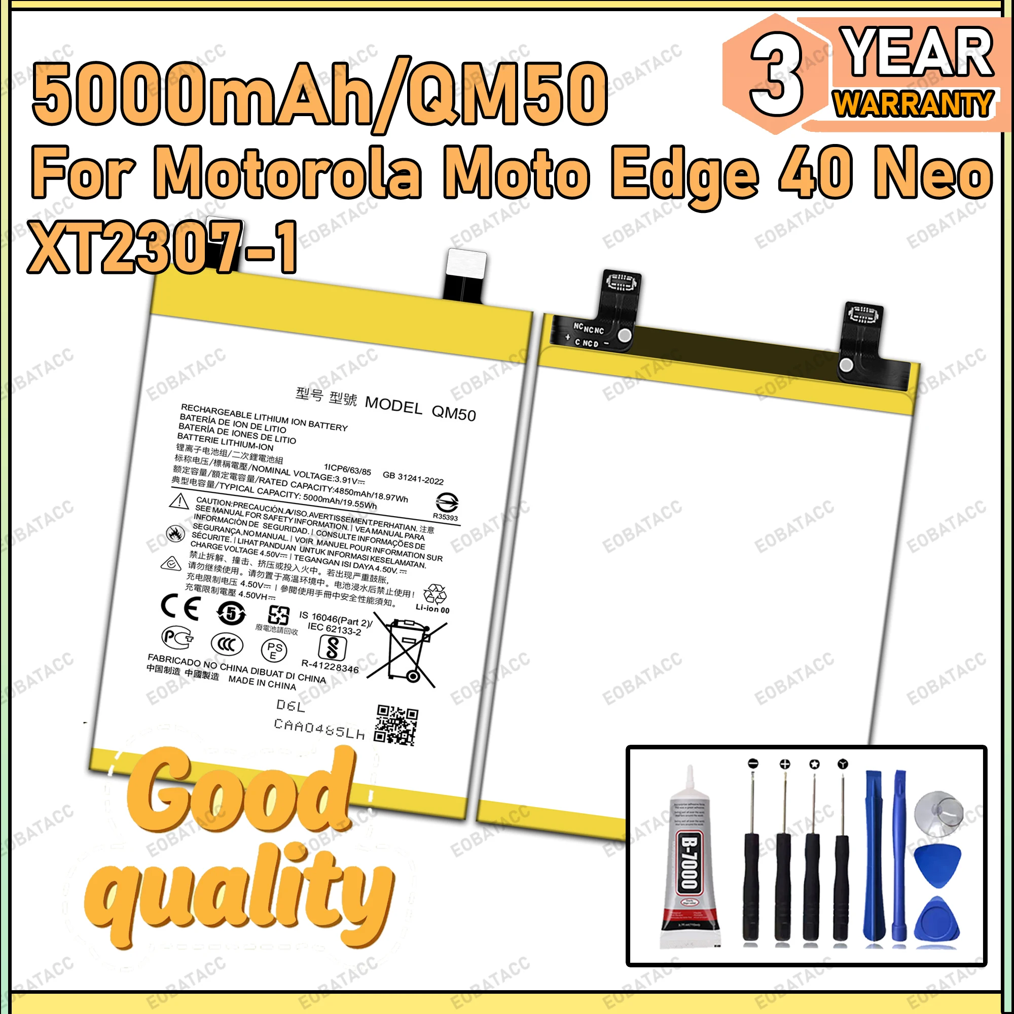 

100% New Zero Cycle QM50 Battery For Motorola Moto Edge 40 Neo/XT2307-1 Bateria Battery+Free Tools