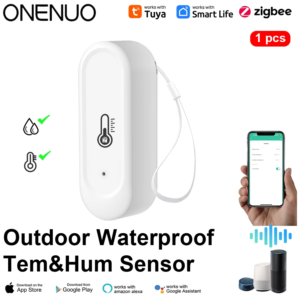 

Zigbee IP65 outdoor temperature and humidity sensor battery powered Smart Life APP Remote Alexa Google voice control