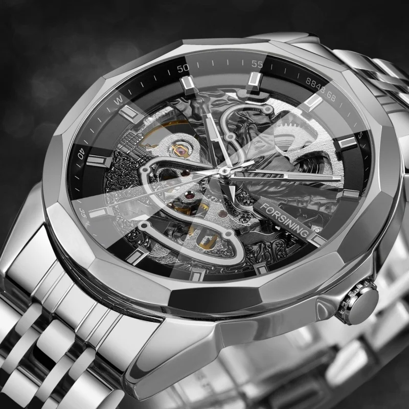 Forsining 468A Men's Automatic Mechanical Watch Brand Luminous Stainless Steel Strap High Quality Men's Business Watch Gift