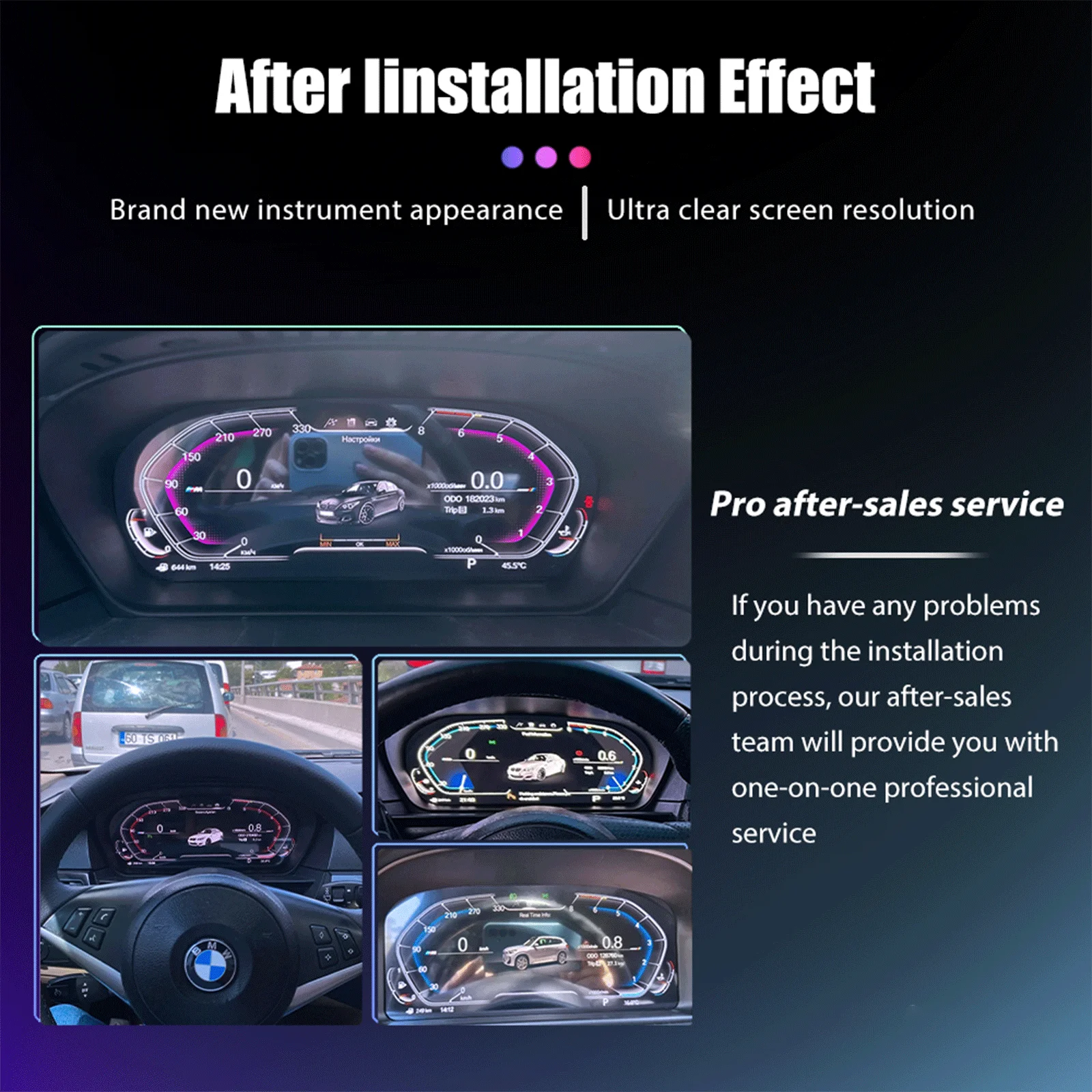 12,3'' Digitales Dashboard für BMW 5er Serie E60 E61 E63 E64 Baujahre 2003-2009 Digitales Cluster-LCD-Tachometer Virtuelles Cockpit Carplay Android Mirror – Detail 10