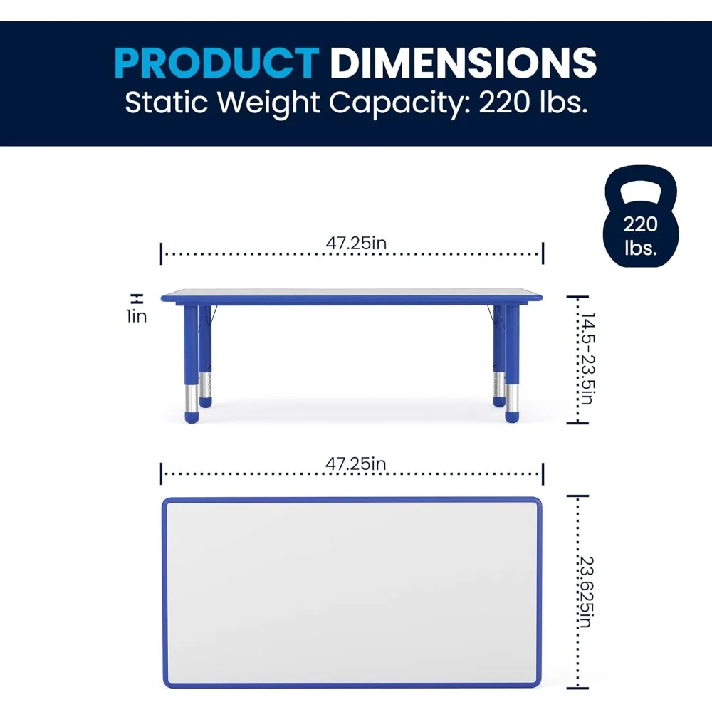 23.625''W x 47.25''L Rectangular Blue Plastic Height Adjustable Activity Table with Grey Top