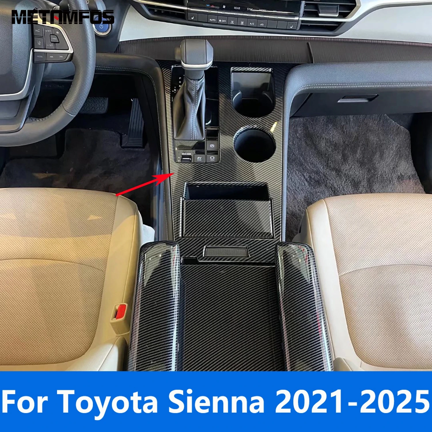 

For Toyota Sienna 2021-2024 2025 Carbon Fiber Gear Shift Box Panel Cover Trim Water Cup Holder Frame Interior Car Accessories
