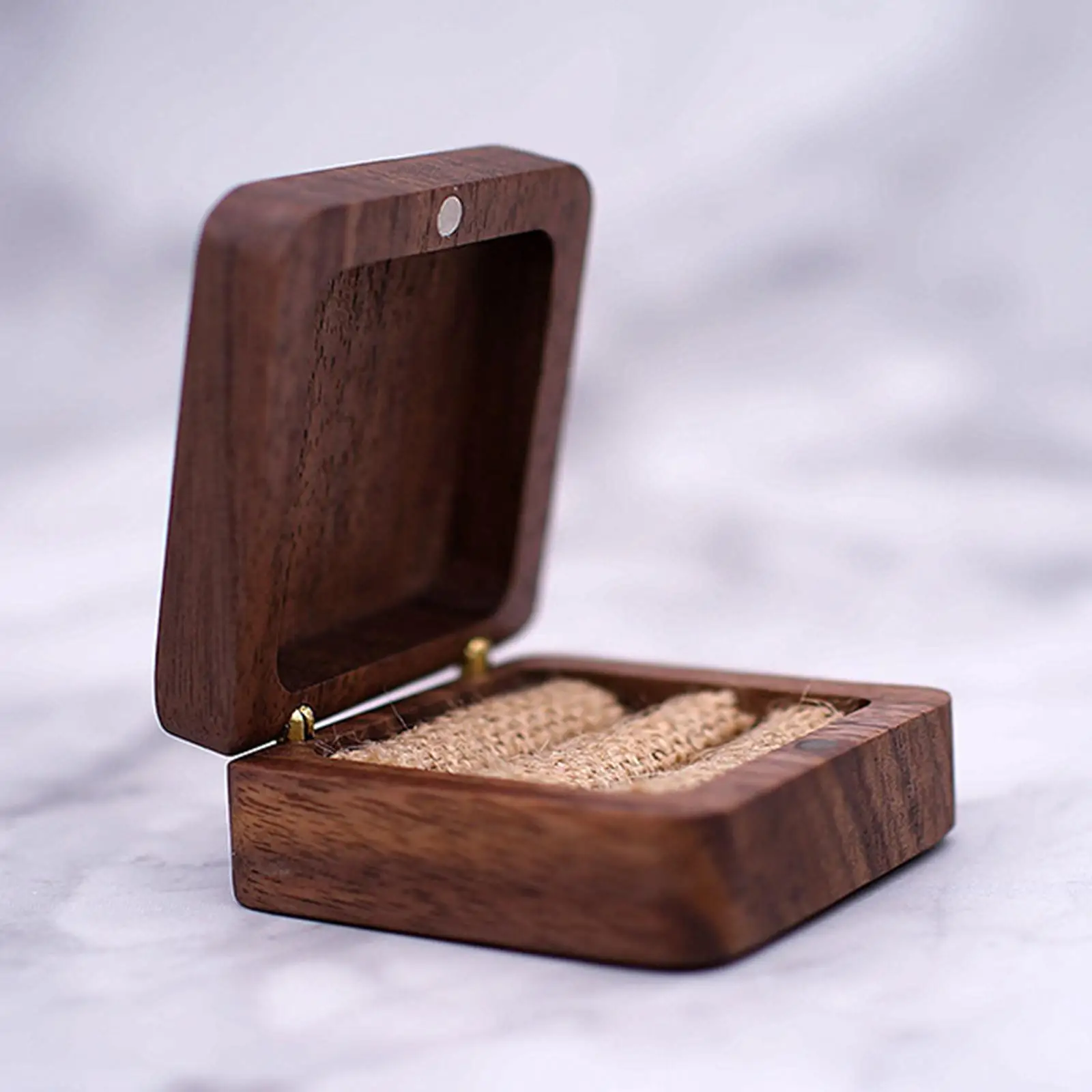 Rustic Walnut Wood Rings Box Holder for Engagement Proposals Gift Jewelry