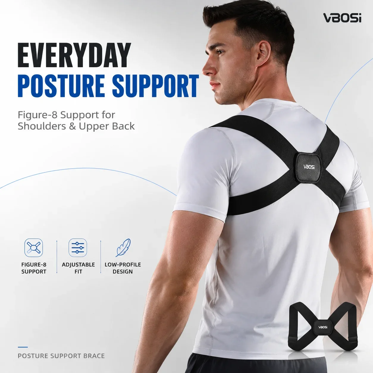 Adjustable Posture Corrector Back Brace Figure-8 Shoulder Support Strap for Men Women Upper Back Office Study Walking Daily Wear