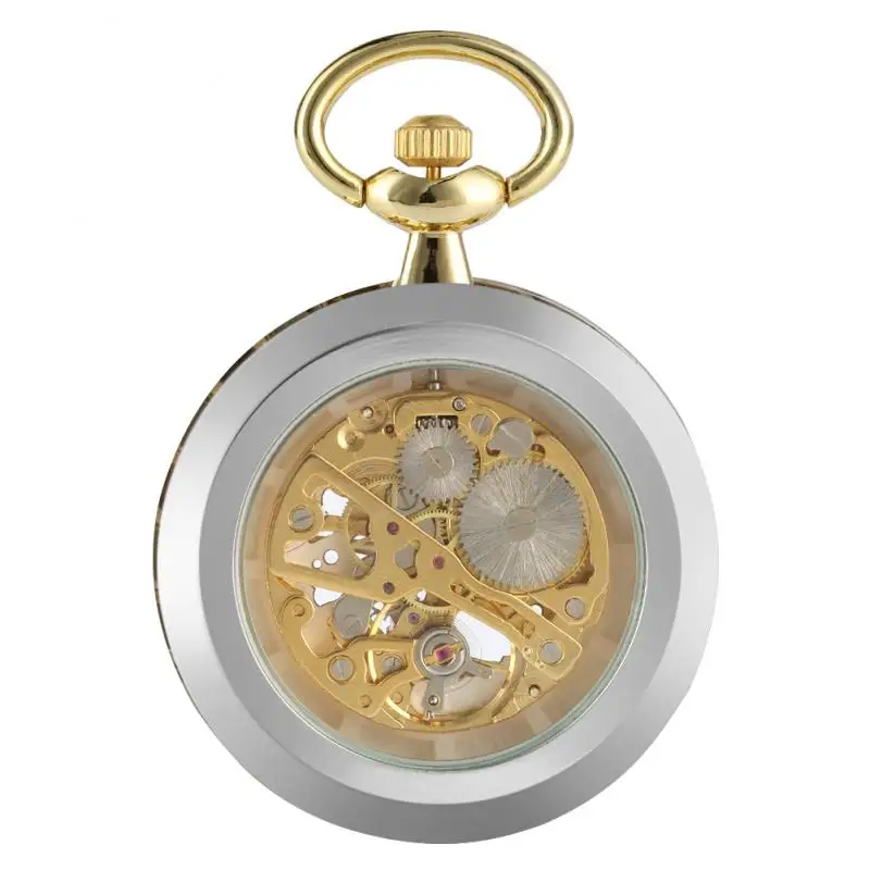 Vintage Golden Open Face Design Handwinding Mechanical Pocket Watch for Men Women with Pendant FOB Chain Luminous Hands Clock