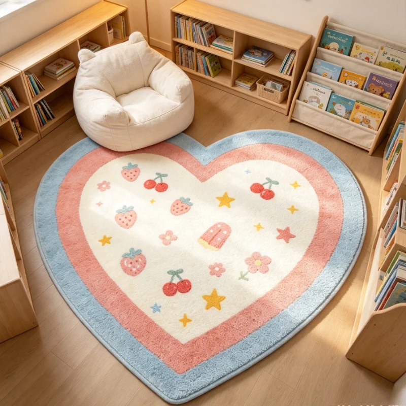 Heart Shape Rugs for Bedroom Cartoon Style Living Room Decoration Carpet Fluffy Soft Children's Floor Mat Thick Plush Lounge Rug